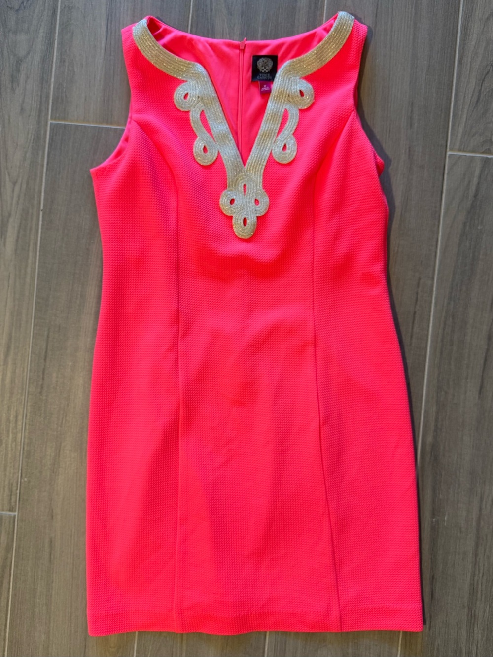 Vince Camuto Hot Pink Sheath Dress with Gold Trim
